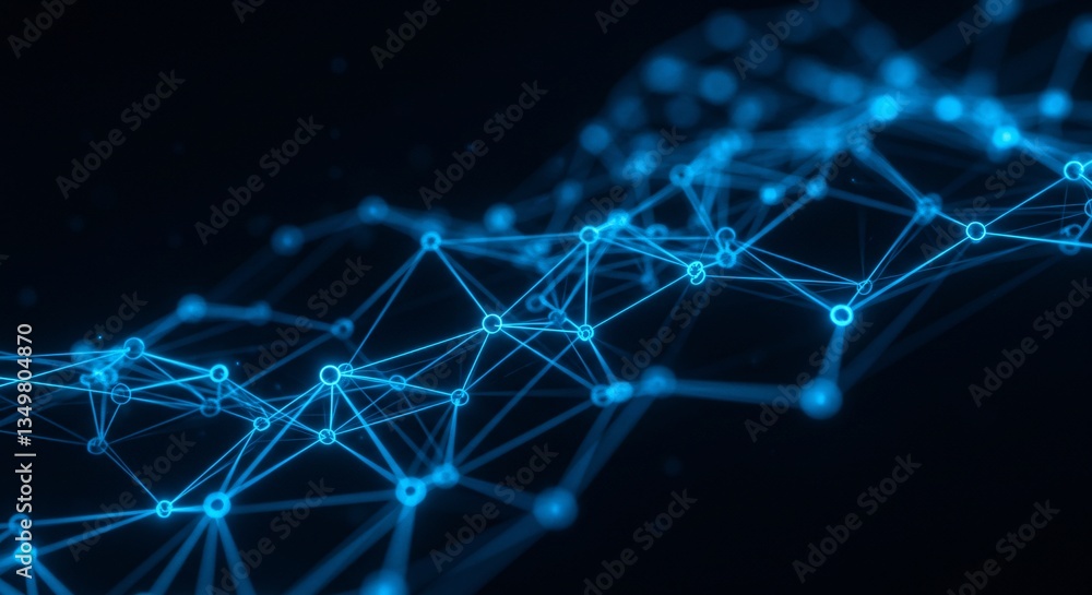 Poster abstract blue network connection digital data flow visualization