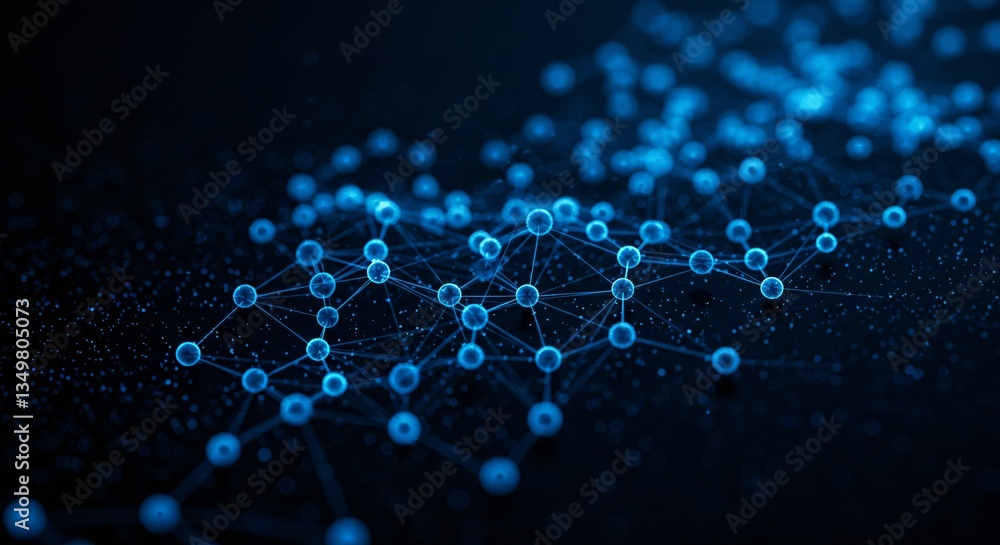 Poster abstract network connection glowing blue nodes and lines on dark background