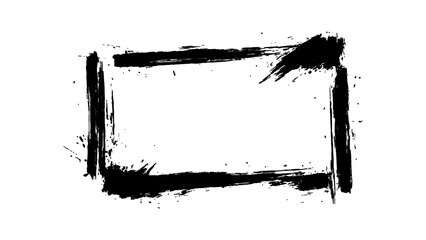Vector black square grunge frame on a transparent background. A rectangular frame is drawn with brush strokes on white background. 