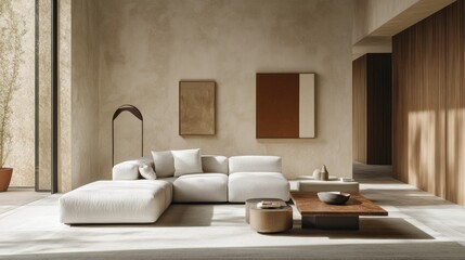Modern Beige Living Room with Sectional Sofa