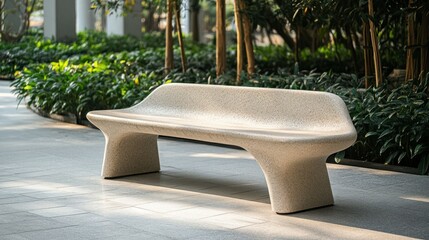 Modern bench in landscaped urban plaza