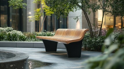 Modern bench in urban courtyard garden