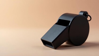Classic black plastic whistle, simple design, clean lines , tool, pea whistle