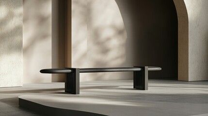 Modern black bench in minimalist interior