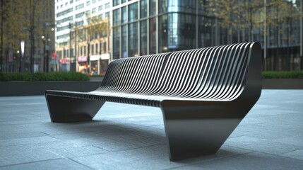 Modern city bench in urban plaza