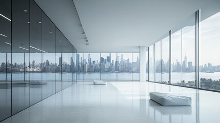 Modern city office interior with panoramic view