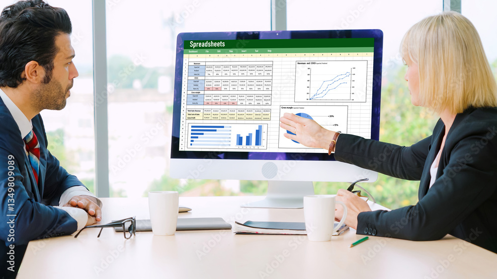 Poster spreadsheet document information financial startup concept. data and graphs in spreadsheet documents
