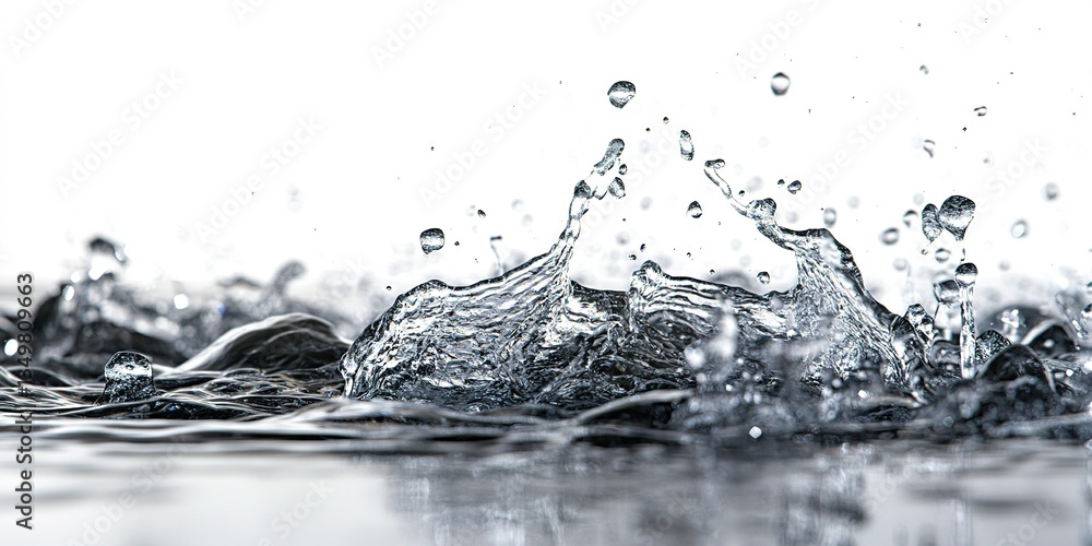Poster water droplets create splashes in a serene pool reflecting soft light in a calm environment