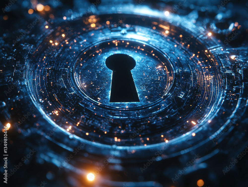 Aufkleber futuristic visualization contrasts classical encryption lock with post-quantum data protection barri
