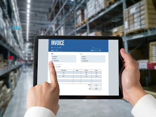 Invoice on computer screen from accounting application. Computer program for financial and budget of corporate business. Snugly.