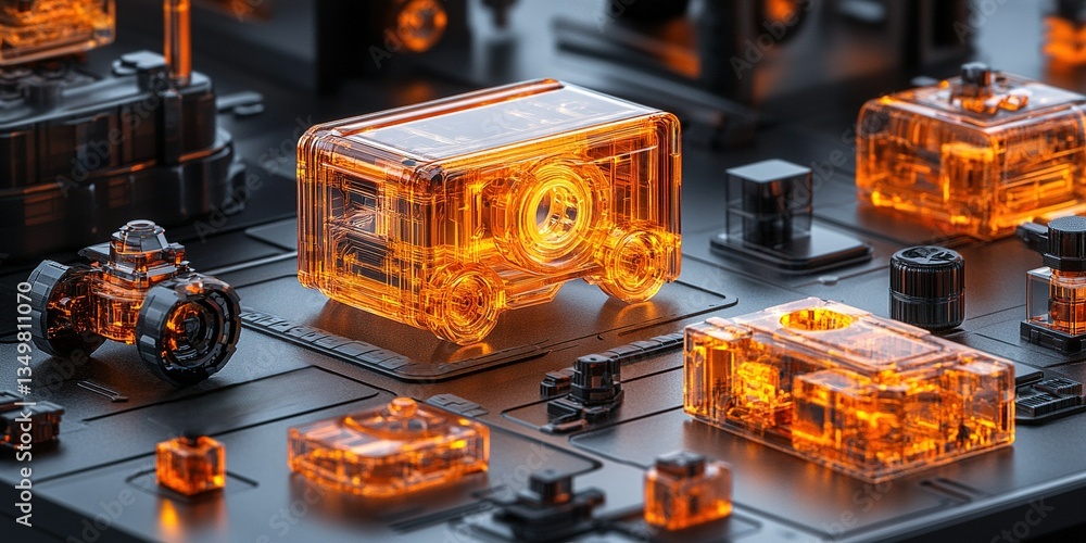 Aufkleber intricate display of transparent orange components on a dark surface showcasing advanced technology