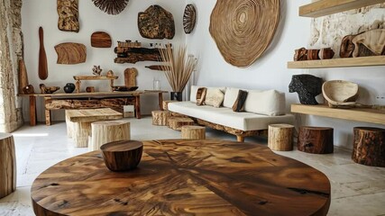 A small workshop advertising handmade wooden furniture with a rustic appeal digital