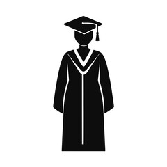 male graduate in cap and gown white background on vector silhouette