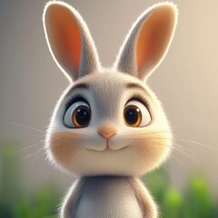 Cute Cartoon Bunny Smiling with Hands Together on Soft Background