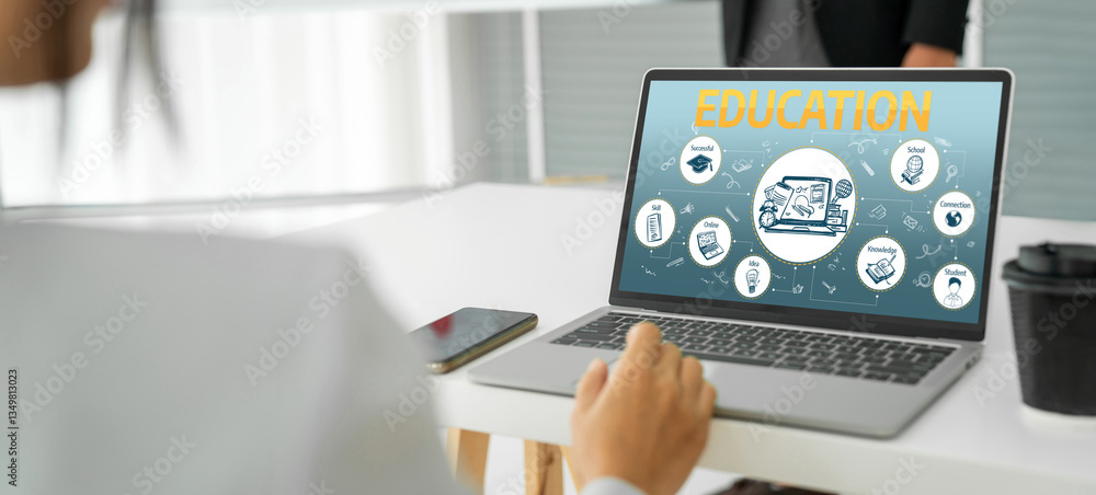 Poster e-learning website with sofware for student to study online on the internet network snugly