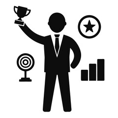 businessman and business graph icon white background on vector silhouette