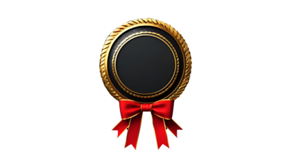 Golden Award Emblem with Red Ribbon and Blank Center for Custom Text