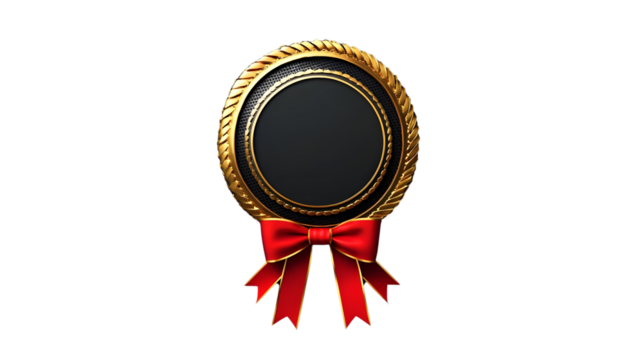 Golden Award Emblem with Red Ribbon and Blank Center for Custom Text