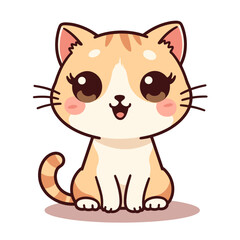 Happy kawaii cat illustration with large eyes, playful aesthetics