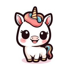 Happy kawaii unicorn illustration with playful design, adorable concept