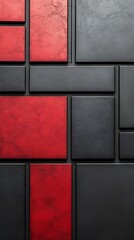 Abstract Geometric Tiles in Red and Gray.