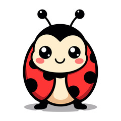 Adorable kawaii ladybug with happy expression on white background, cuteness
