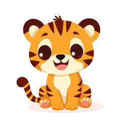 Happy kawaii tiger illustration with playful design, adorable concept