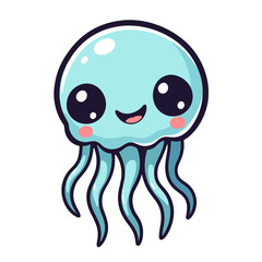 Cute kawaii jellyfish illustration with happy expression for playful context