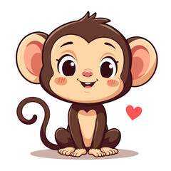 Obraz premium Adorable happy monkey illustration with heart, playful charm