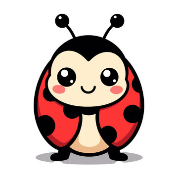 Adorable kawaii ladybug with happy expression on white background, cuteness