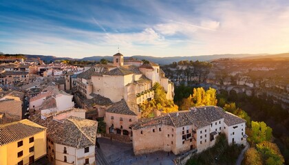 Naklejka premium cozy streets of ancient european town cuenca spain aerial view