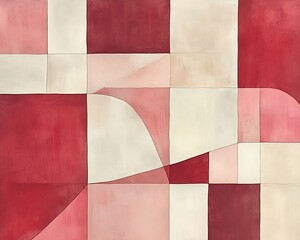 Abstract Geometric Composition in Pink and Red.