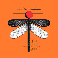 Modern Dragonfly Illustration in Bold Orange and Black Design