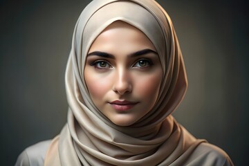 Naklejka premium Smiling Hijabi Girl Standing with Confidence. Cheerful Hijabi Girl. Young Woman in Hijab.