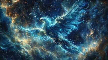 Fototapeta premium Celestial Phoenix Soaring Through Cosmic Nebula