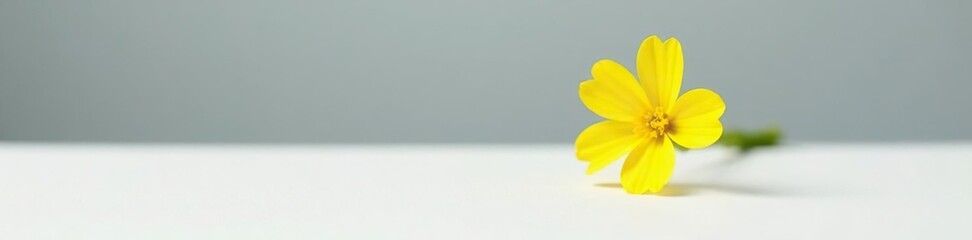 Naklejka premium A small yellow flower blooming in isolation on a white surface, nature, solo bloom