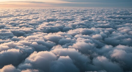 Dense stratocumulus cloudscape under soft light, aerial view abstract nature
