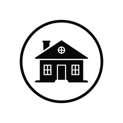 Minimalist Black and White Home Icon in Circular Background – Real Estate and UI Design Symbol, Home Icon, vector