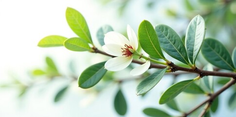 Obraz premium Single stem of eucalyptus against clean white, wood, forest, tree