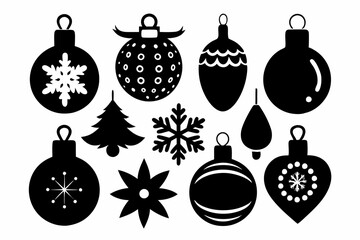 christmas icon set ornament silhouette vector