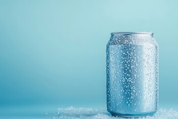 A Refreshing Chilled Aluminum Can Covered in Water Droplets