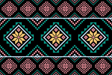 Cross stitch pattern concept showcasing traditional ethnic geometric pattern, Design for textile, background,carpet,wallpaper,clothing,wrapping,Batik,fabric,Vector illustration	
