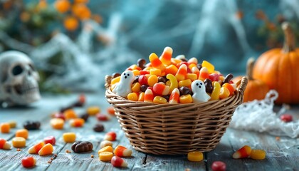 Halloween Candy Corn Basket Spooky Treats Festive Autumn