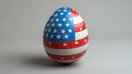 One Easter egg in the colors of the American Flag. Drawing of the US flag on an Easter egg.