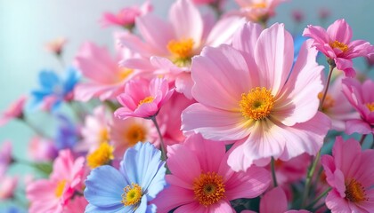 Pink and Blue Cosmos Flower Bouquet Closeup