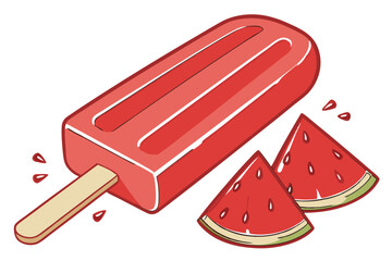 41 Vibrant red popsicle, frozen treat, wooden stick, glossy surface, refreshing dessert, summer snack, photorealistic, high detail, studio lighting, white background, close-up, appetizing, icy texture