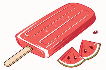 41 Vibrant red popsicle, frozen treat, wooden stick, glossy surface, refreshing dessert, summer snack, photorealistic, high detail, studio lighting, white background, close-up, appetizing, icy texture