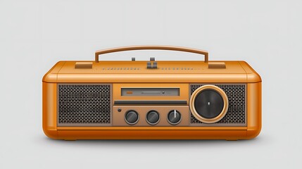 Retro Orange Radio with Dial and Speaker Grille on Minimalist Background