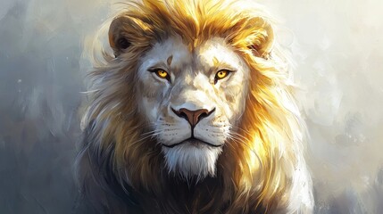 Fototapeta premium Majestic Golden Lion: A Digital Painting of Regal Power and Serenity