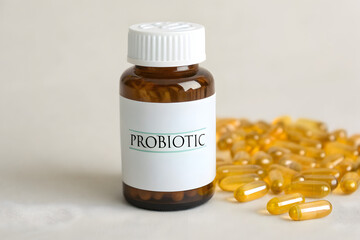 Natural Probiotics in Brown Bottle with Amber Supplements, Gut Microbiome Balance Solution